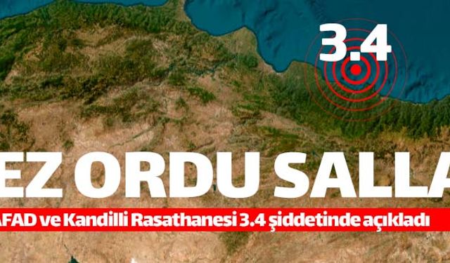 Ordu'da 3.4 şiddetinde deprem meydana geldi