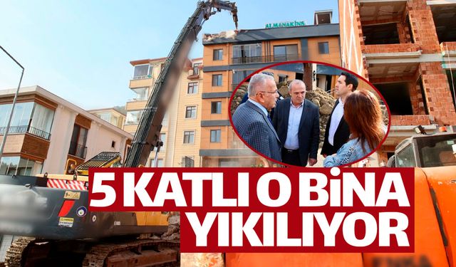 Ordu'da zemini kayan 5 katlı binanın yıkımına başlandı